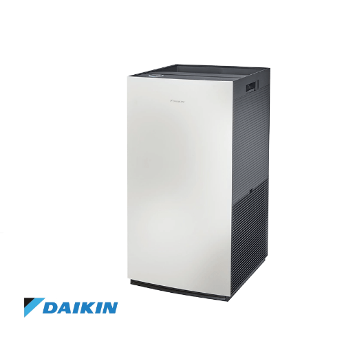 Професионален въздухопречиствател Daikin Streamer MC80Z със сребрист панел, изглед отдясно от Клима Комфорт ЕООД